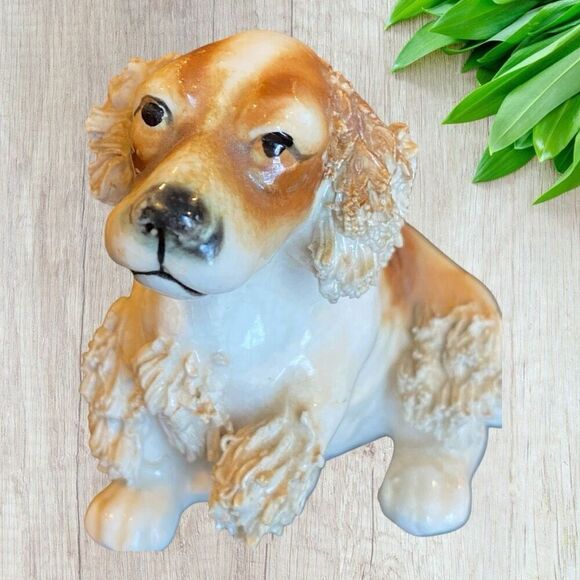 Vintage Porcelain Cocker Spaniel Dog Brown And White Spaghetti Trim Figurine - Picture 3 of 9